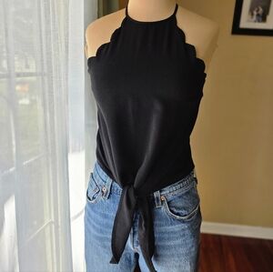 June & Ivy Scalloped Black Tie-Front Top - Women's XS‎ Cute Sunmer Vibes